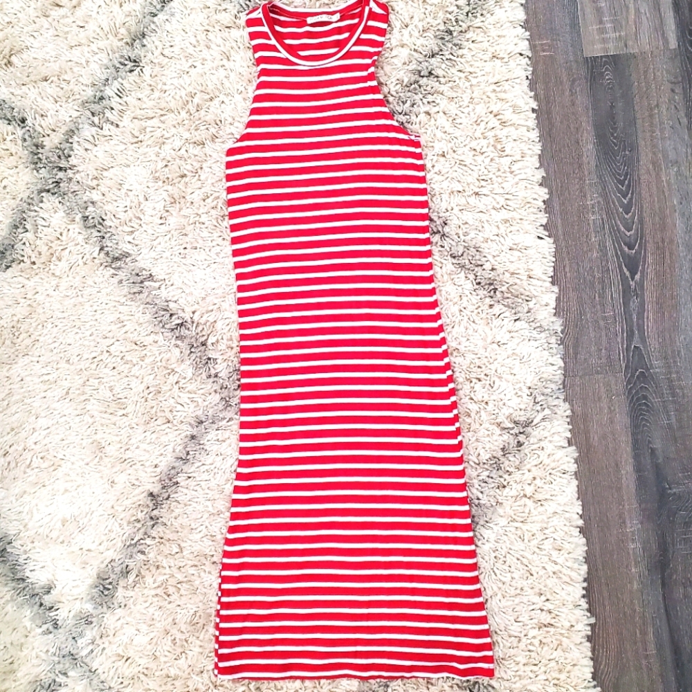 Hearts & Hips Striped Midi Dress sz Small Red/Whit